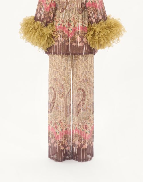 Valentino - Pekin Trousers With Voyage Imaginaire Paisley Print - Multicolor - Woman - Pants And Shorts