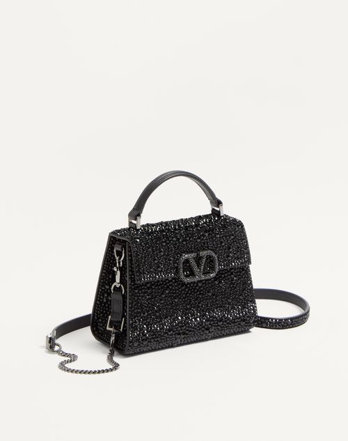 Valentino Garavani - Mini Vsling Handbag With Sparkling Embroidery - Jet - Woman - Top Handle Bags