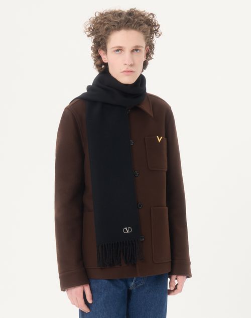 Valentino Garavani - Wool Scarf With Vlogo Embroidery - Black/butter - Man - Soft Accessories