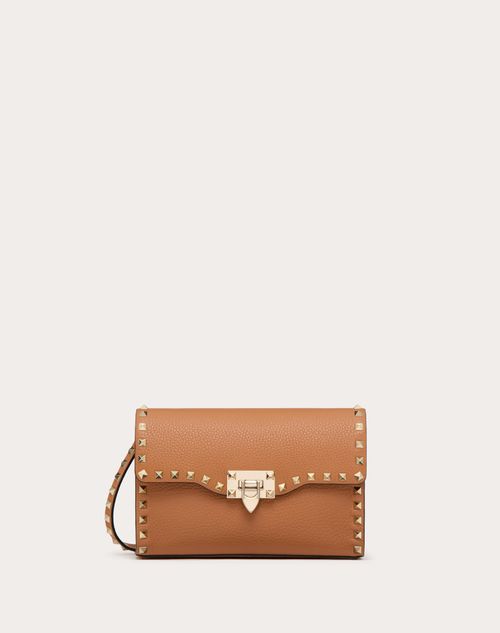 Shop Valentino Garavani Small Rockstud Grainy Calfskin Crossbody Bag Woman Almond Uni In アーモンド