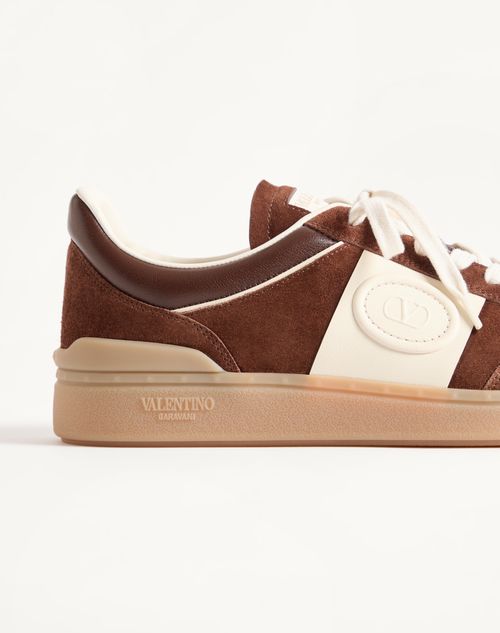 Valentino Garavani - Upvillage Low Top Trainer In Split Leather And Calfskin Nappa Leather - Brown/ivory - Man - Trainers