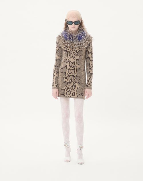 Valentino - Cashmere Dress With Animal Print And Feathers - Animal Print - Woman - Dresses