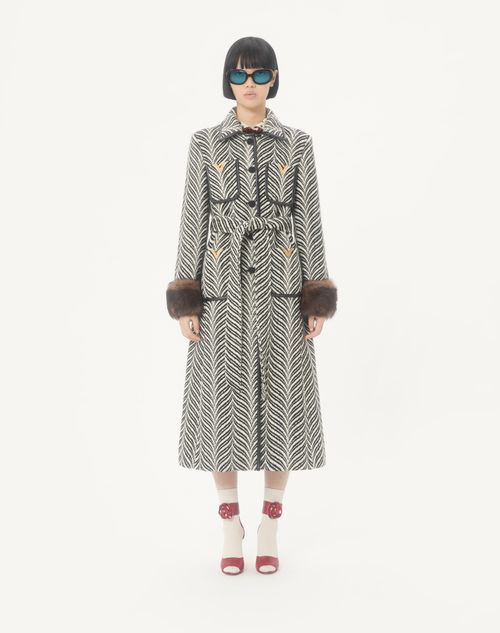 Valentino - Wool Cloth Coat With Fauve Eclat Animal Print - Butter/black - Woman - Coats And Outerwear