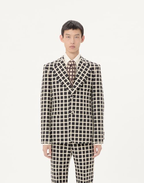 Valentino - Single-breasted Wool Blend Jacket With Check Pattern - Black/butter - Man - Coats And Blazers