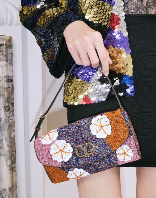 Valentino Garavani - Valentino Garavani Devain Small Embroidered Shoulder Bag - Multicolor - Woman - Shoulder Bags