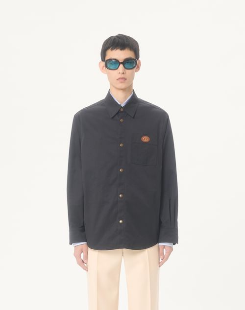 Valentino - Nylon Shirt Jacket With Patch Vlogo - Navy - Man - Outerwear