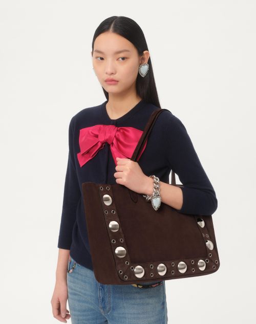Valentino Garavani - Valentino Garavani Mittlere Nellcôte Einkaufstasche Aus Wildleder - Braun - Frau - Shopper