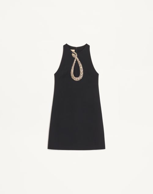 Valentino Robe Courte Brodée En Crêpe Couture Femme Noir/cristal 38