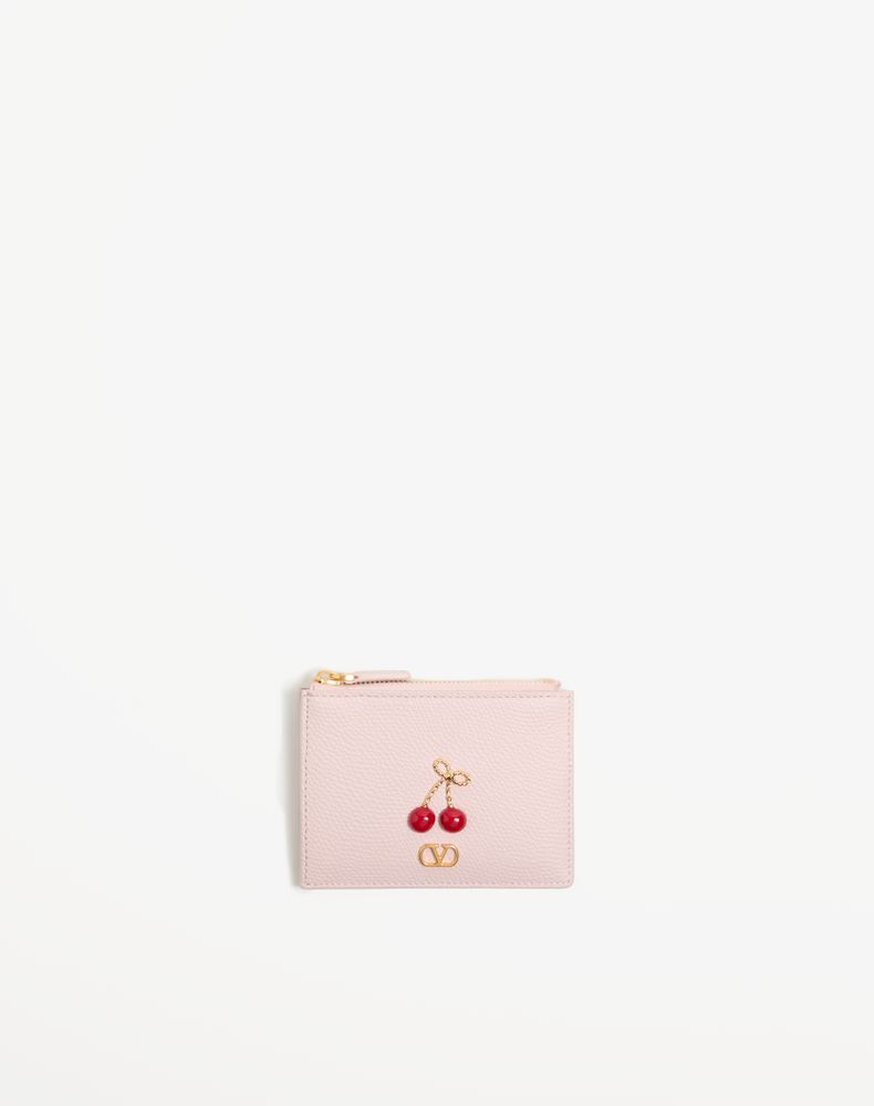 Valentino Garavani Women's Rose Quartz Cherryfic Grainy Calfskin Cardholder Woman Uni