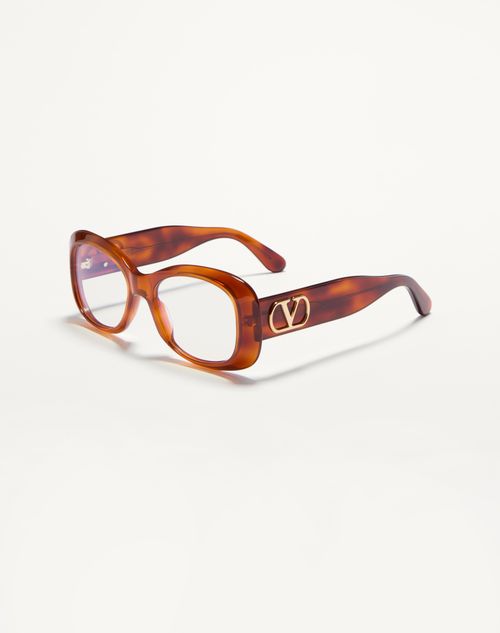Valentino - Rectangular 70's Acetate Glasses - Beige - Unisex - Eyewear