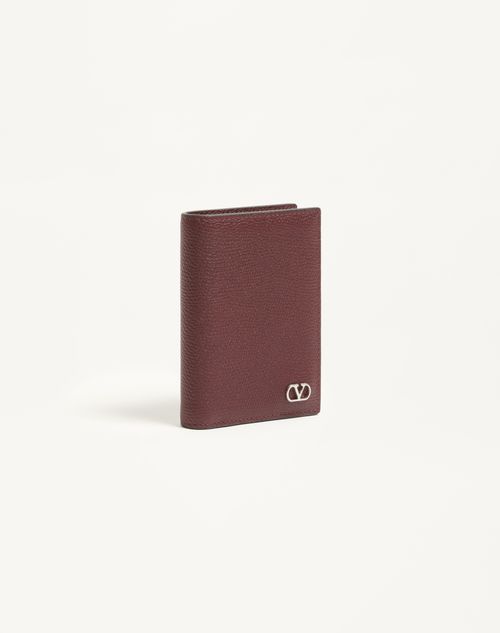 Valentino Garavani - Porte-cartes Valentino Garavani Vlogo Signature En Cuir De Veau Grainé - Rosewood - Homme - Portefeuilles Et Petite Maroquinerie