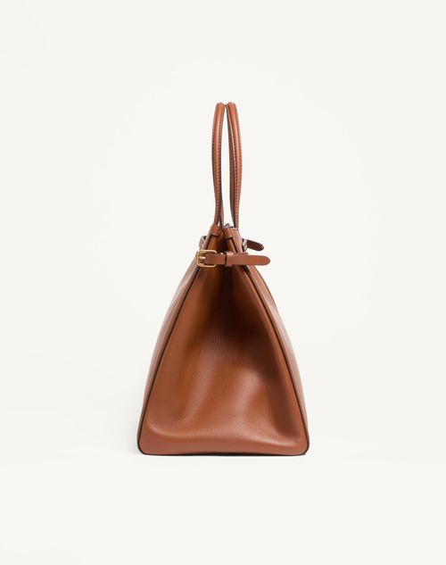 Valentino Garavani - Valentino Garavani Antibes Medium Leather Shopping Bag - Tobacco - Man - Totes