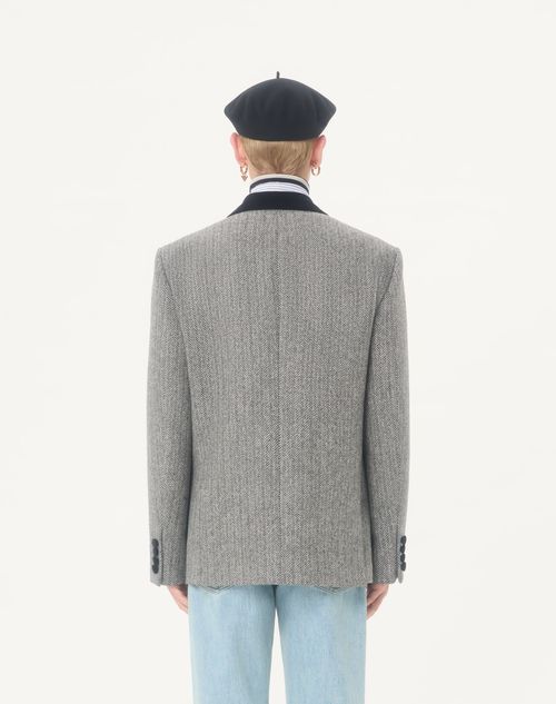 Valentino - Valentino Single-breasted Wool Jacket In Chevron Pattern - White/ Black - Man - Coats And Blazers