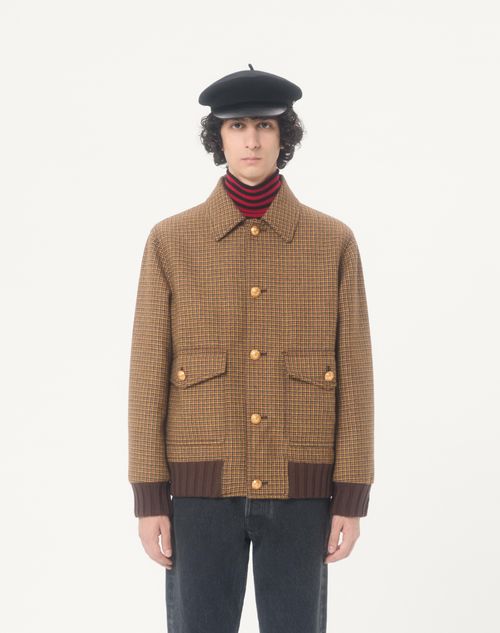 Valentino - Valentino Wool Bomber Jacket With Houndstooth Pattern - Brown - Man - Outerwear