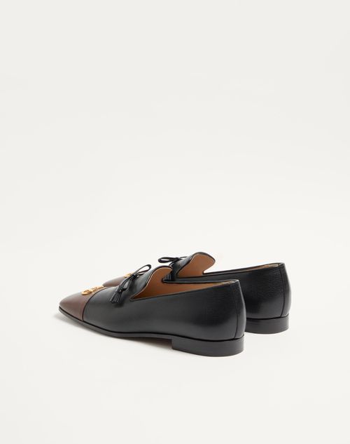 Valentino Garavani - Babouchoes Kidskin Loafer - Black/bark Brown - Man - Loafers And Driver