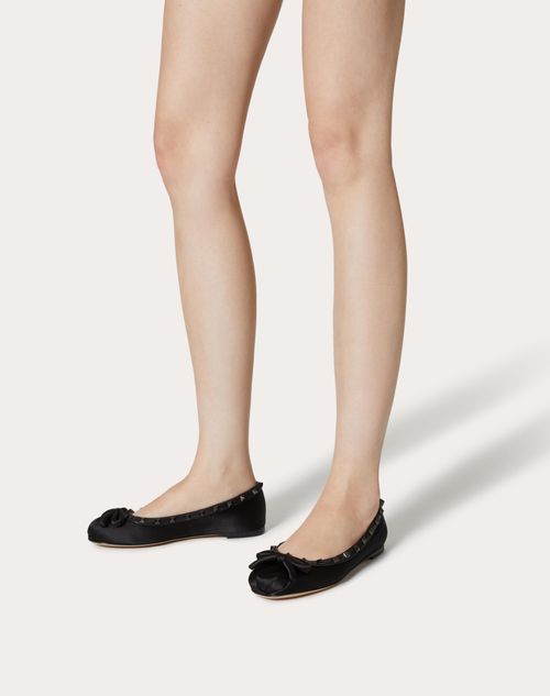 Valentino Garavani - Rockstud Satin Ballerina With Tone-on-tone Studs - Black - Woman - Ballerinas