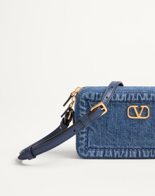 Valentino Garavani - Valentino Garavani Alltime Mini Denim Shoulder Bag - Denim/worker - Woman - Shoulder Bags