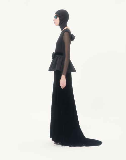 Valentino - Long Dress In Sablé Velvet - Black - Woman - Gowns