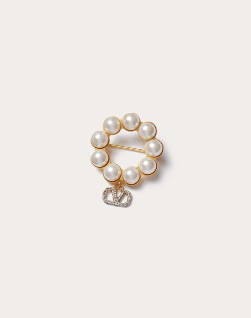 Valentino Vlogo Signature Crystal Brooch In Gold