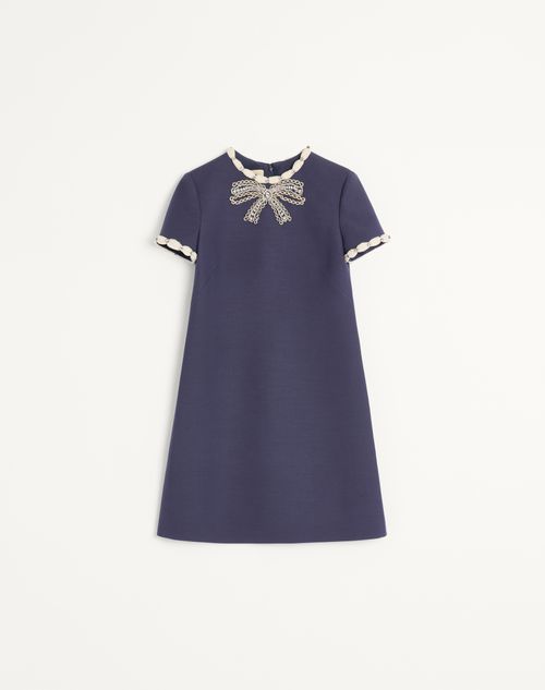 Valentino - Embroidered Crepe Couture Short Dress - Indigo/ivory - Woman - Dresses