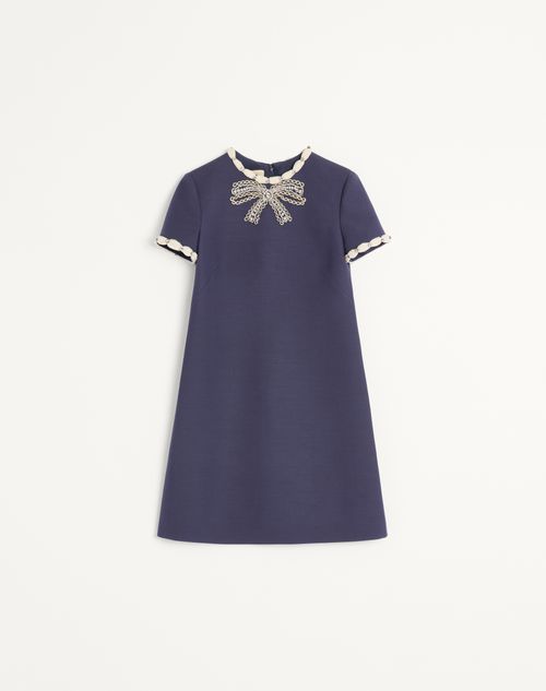 Valentino Robe Courte Brodée En Crêpe Couture Femme Indigo/ivoire 38