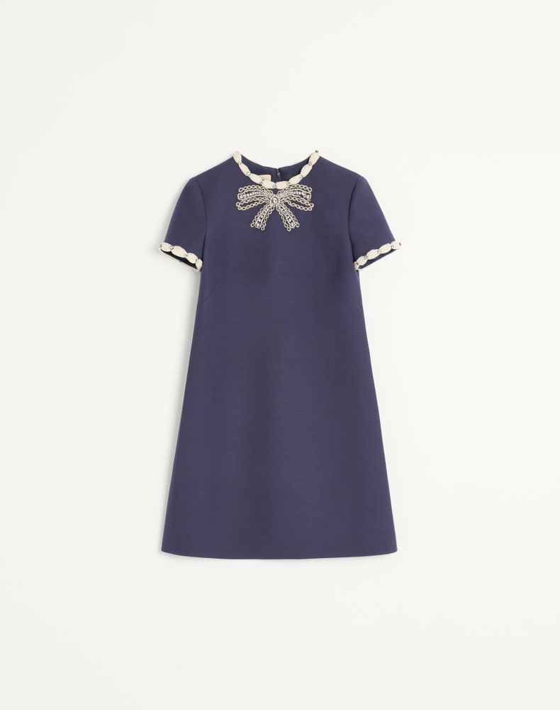 Valentino Women's Indigo/Ivory Embroidered Crepe Couture Short Dress Woman 50