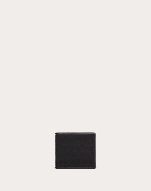 Valentino Garavani Toile Iconographe Wallet In Technical Fabric With Leather Details In Black