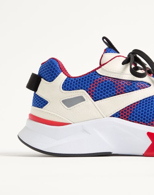 Valentino Garavani - Baskets Demivee En Tissu Ajouré Avec Empiècements En Daim - Blanc/bleu - Homme - Baskets