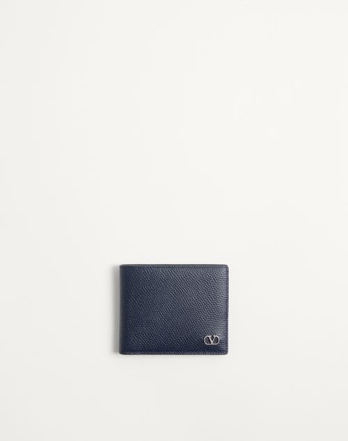 Valentino Garavani - Valentino Garavani Vlogo Signature Grainy Calfskin Wallet - Marine - Man - Wallets And Small Leather Goods
