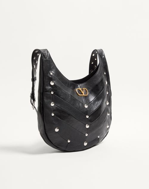 Valentino Garavani - Valentino Garavani Hoboho Hobo Bag In Chevron-patterned Nappa Leather With Studs - Black - Woman - Shoulder Bags