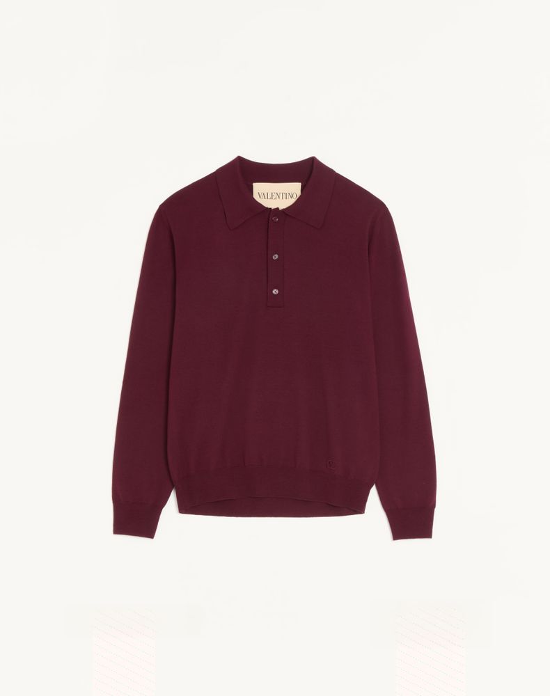 Valentino Men's Maroon Wool Polo With Vlogo Embroidery Man Xxl