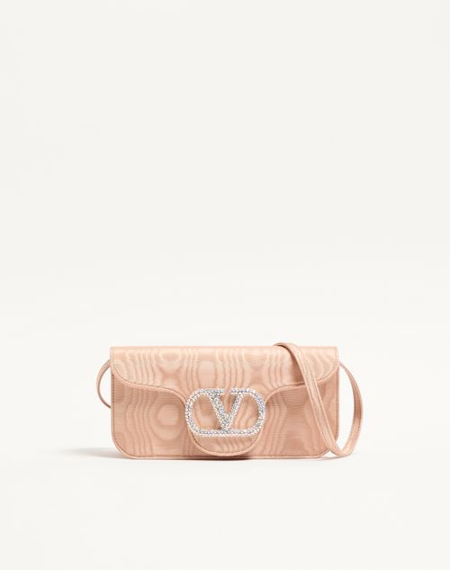 Valentino Garavani - Valentino Garavani Locò Moiré Fabric Clutch With Jewel Logo - Pink - Woman - Shoulder Bags