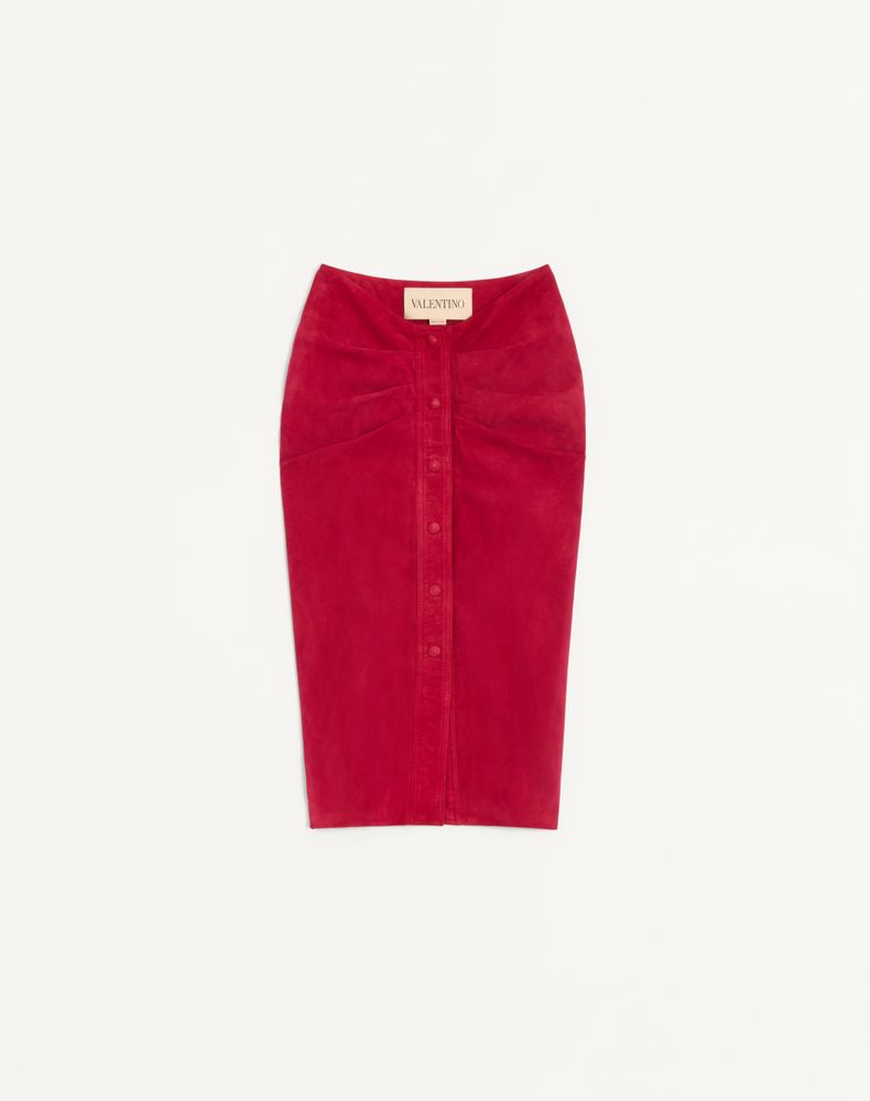 Valentino Women's Cherry Red Suede Midi Skirt Woman 44