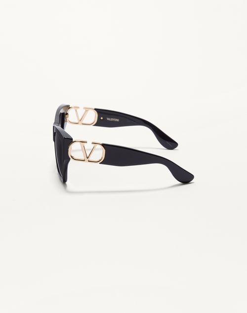 Valentino - Rectangular Acetate Eyewear - Black/grey - Woman - Eyewear