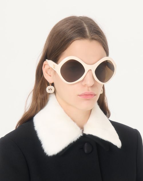 Valentino - Round Acetate Eyewear - Ivory/brown - Unisex - Eyewear