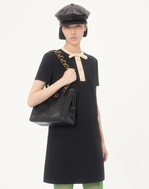 Valentino - Vestido Corto De Crepe Couture Con V Gold - Negro/abedul - Mujer - Vestidos