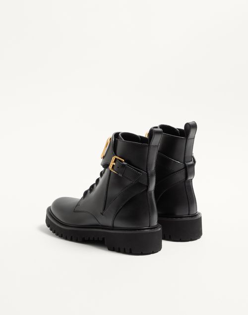 Valentino Garavani - Vlogo Signature Calfskin Combat Boot 35mm / .8 In. - Black - Woman - Boots