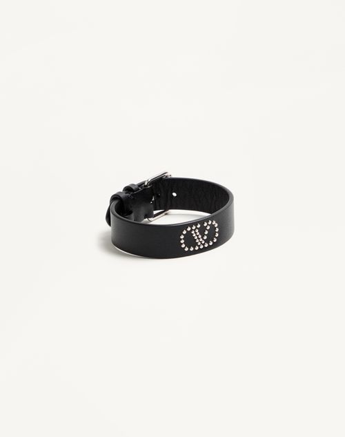 Valentino Garavani - Valentino Garavani Vlogo Signature Leather And Metal Bracelet - Black - Man - Jewelry