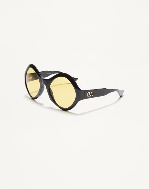 Valentino - Round Acetate Eyewear - Black/yellow - Unisex - Eyewear