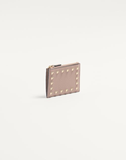 Valentino Garavani - Rockstud Grainy Calfskin Cardholder With Zipper - Poudre - Woman - Wallets And Small Leather Goods