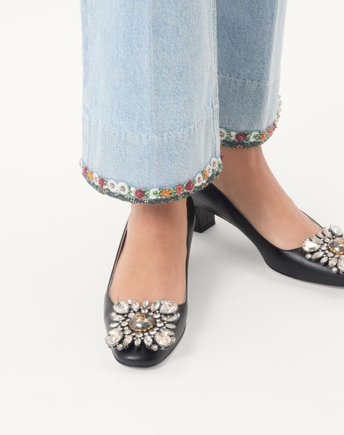 Valentino Garavani - Zapato Preshoes De Cabritilla Con Cristales Y Tacón De 45 mm - Negro/plateado - Mujer - Salones