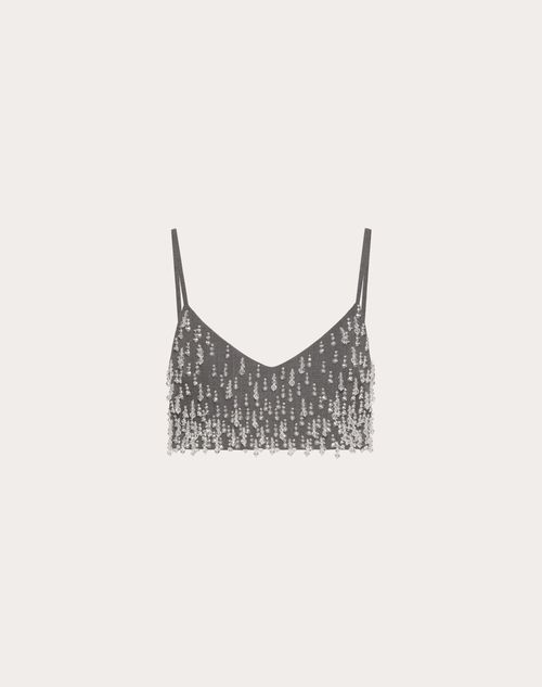 Shop Valentino Top Brodé En Active Gabardine Femme Gris 40