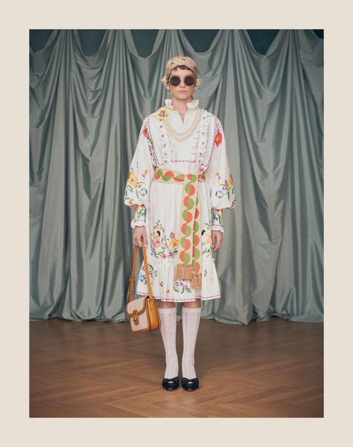 Valentino - Embroidered Cotton And Linen Dress - White/multicolour - Woman - Dresses