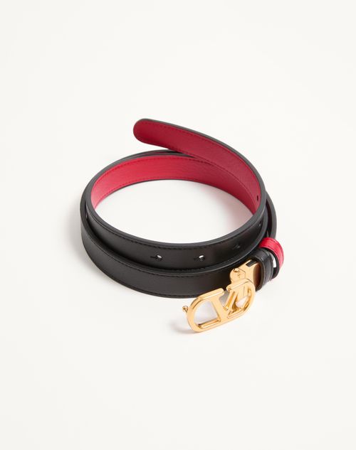 Valentino Garavani - Vlogo Signature Reversible Shiny Calfskin Belt - 20mm / 1.2 In. - Black/pure Red - Woman - Belts