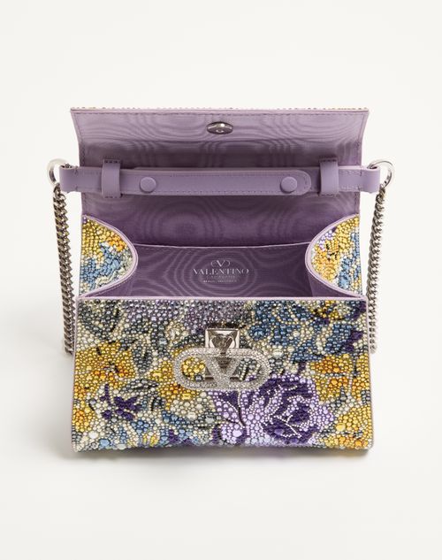 Valentino Garavani - Mini Sac À Main Valentino Garavani Vsling Avec Motif Flowerism En Strass Et Logo Façon Bijou - Mauve - Femme - Sacs À Main