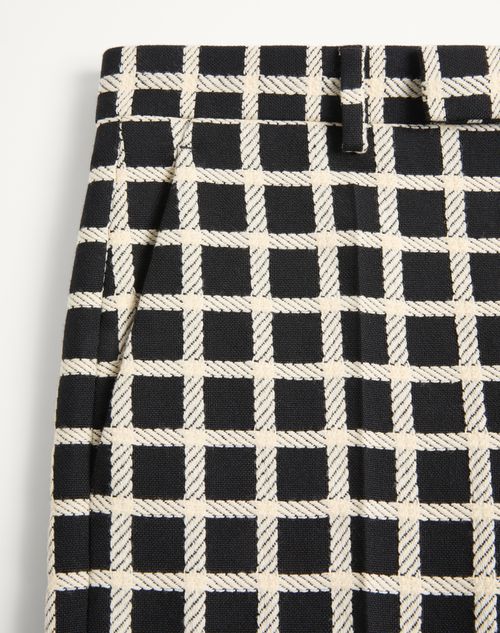 Valentino - Wool Blend Pants With Check Pattern With Turn-ups - Black/butter - Man - Trousers And Shorts