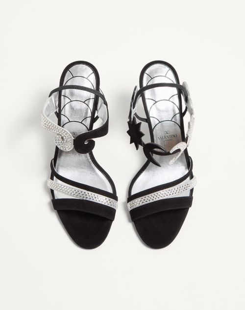 Valentino Garavani - L'une Et L'autre Suede Sandal With Crystals 85mm - Black/crystal - Woman - Sandals