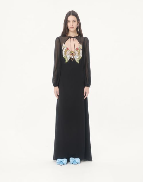 Valentino - Embroidered Georgette Long Dress - Black/multicolour - Woman - Gowns
