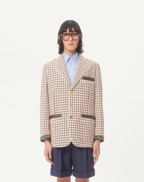 Valentino - Single-breasted Cotton Jacket With Check Pattern And Printed Edges - Yellow/black/red - Man - Coats And Blazers