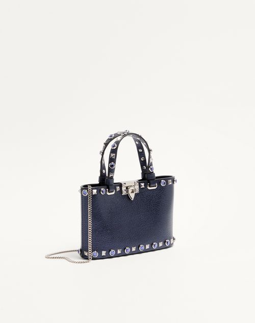 Valentino Garavani - Valentino Garavani Rockstud Mini Shopping Bag In Laminated Calfskin - Navy - Woman - Totes